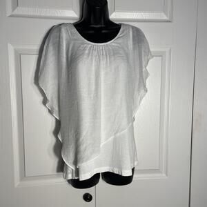 Apt 9 Shirt Women Petite Large White Layered Flowy Draped Fairy Paper White Top‎